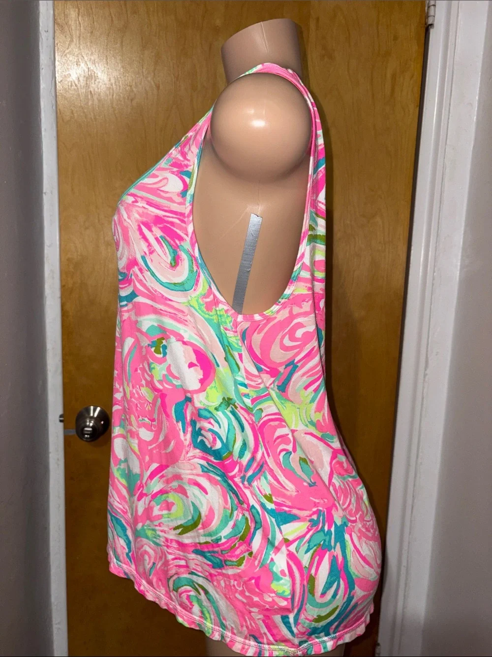 Lilly Pulitzer Pink Aqua Green White Swirl Tank - Picture 2 of 4